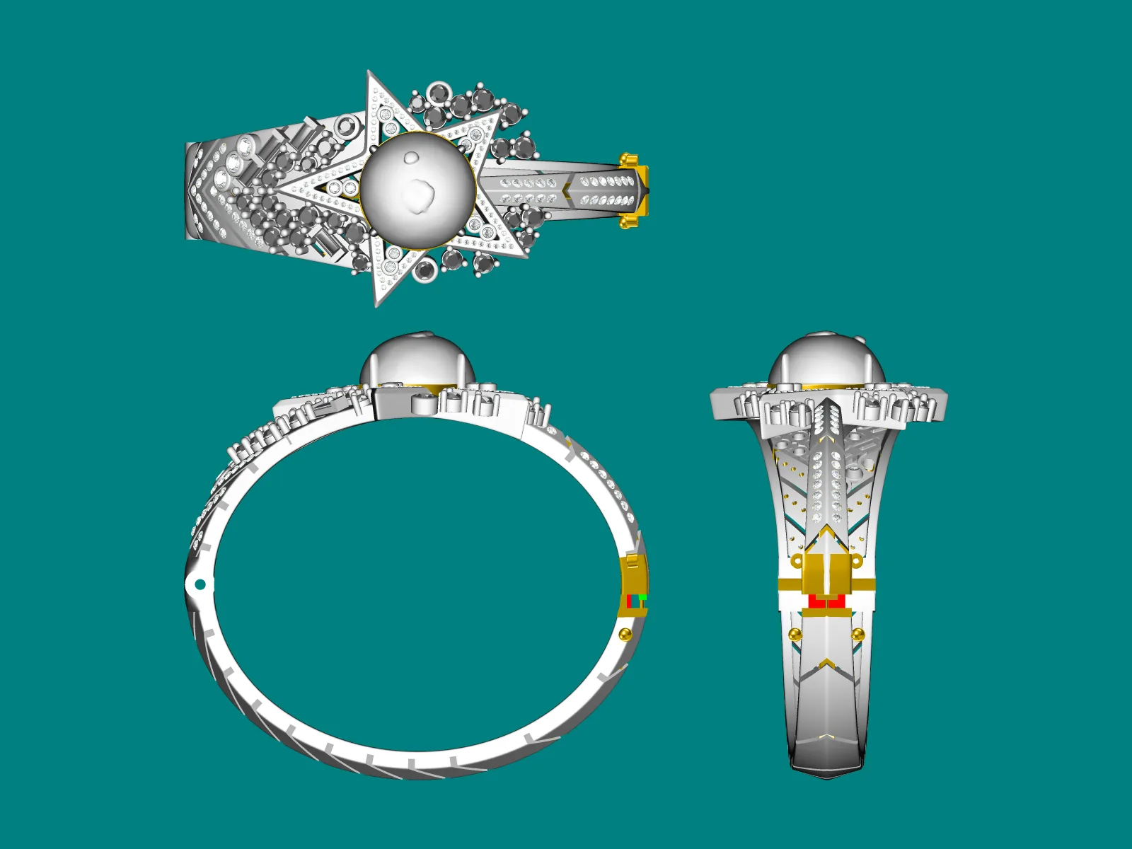 Star-Motif Diamond Bangle rendering